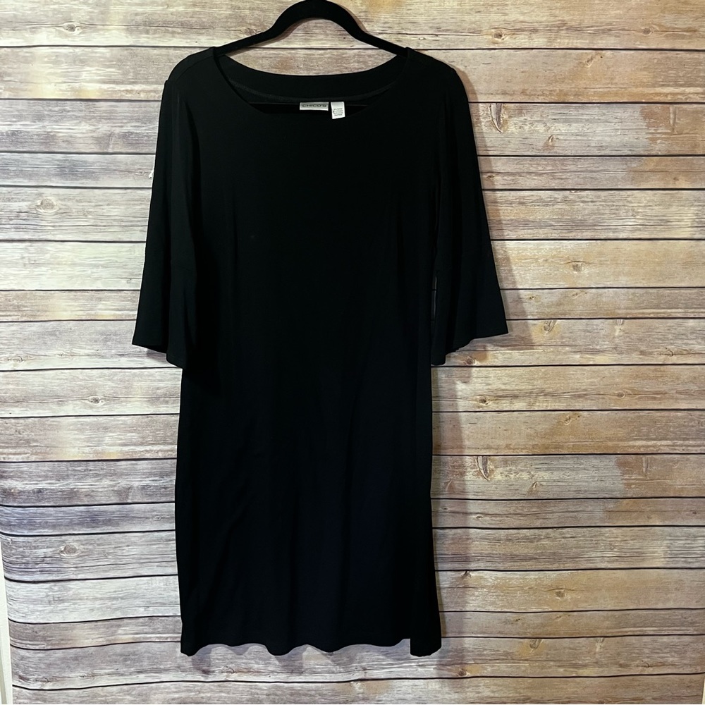 Chicos Black Dress 3/4 Trumpet Sleeve Size 1 EUC F2
